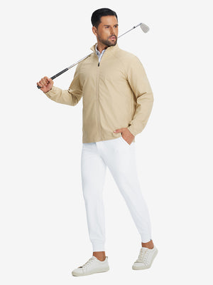Lightweight Ankle-Zip Sweatpants with 4 Pockets in white, full body front view with golf club