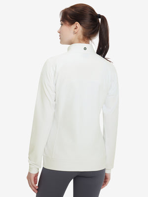 Women's Water-Resistant Stretch Fleece Lined Jacket in beige, back upper body view