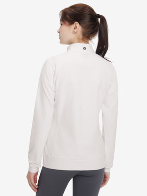 Women's Water-Resistant Stretch Fleece Lined Jacket in oyster gray , back upper body view