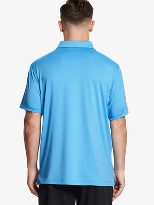 Back half-body view of male model wearing the Sky Blue Everyday Classic Solid Polo