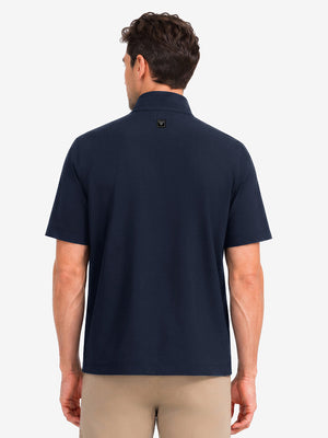Model back upper body shooting display, lightweight upf50+ short sleeve golf vests jacket in navy