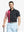 Half-body front view of model holding golf club wearing BLACK Moisture Wicking Color Block Polo Shirt.