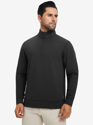 Ultra-Soft Brushed Fleece Lining Quarter Zip Sweatshirt in black, front upper body view