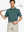 Front half-body golf pose wearing Turquoise Navy Yarn Dyed Stripe Polo