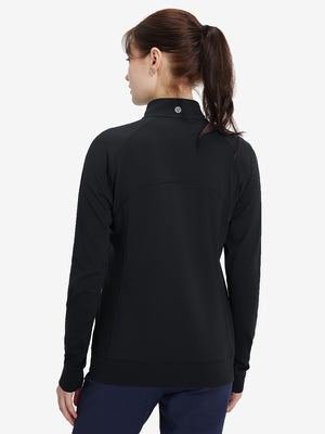 Women's Water-Resistant Stretch Fleece Lined Jacket in black, back upper body view