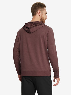 Back view of the Athletic Golf Hoodie in Brick Heather, model turns head slightly for a casual look.