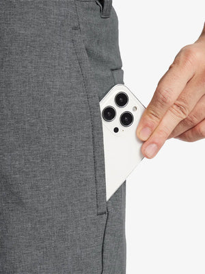 DARK GREY 7 Inch Heather Performance Golf Shorts detail shot of iPhone in side pocket