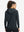 Back upper view of model in women's lightweight hoodies pullover, showing relaxed fit in dark grey.