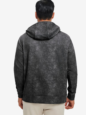 Back upper look of the exclusive print kangaroo hoodies in black, showing fit and shoulder line.