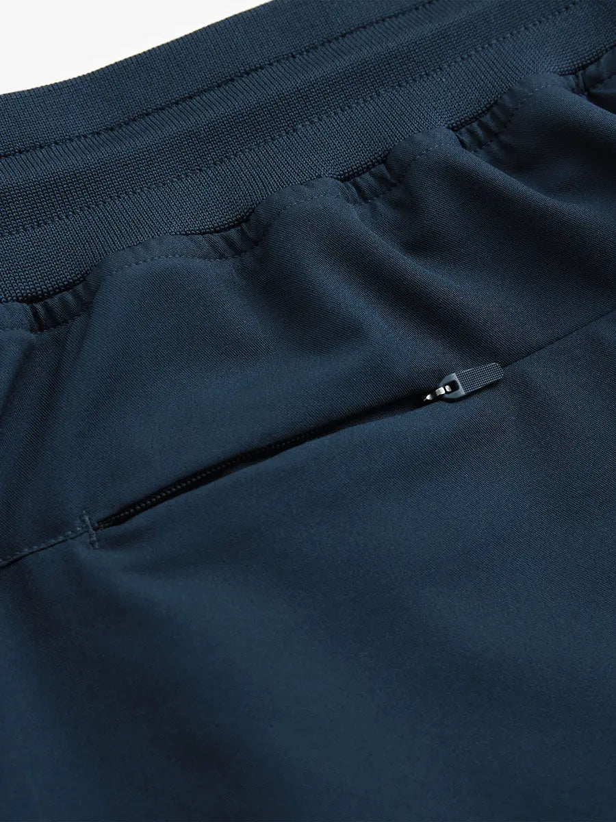 NAVY 9 Inch Performance Active Shorts back single button pocket detail