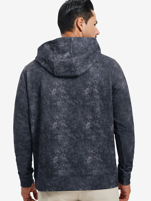 Back upper look of the exclusive print kangaroo hoodies in navy, showing fit and shoulder line.