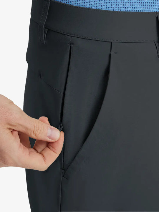 Close-up of right front pocket with zipper being opened on Player Fit Versatile Solid Shorts 9 Inch – DARK GREY