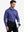 Model front upper body wearing Long sleeve pinstripe jersey polo in sleek plum blue stripe