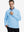 Front upper body view of model wearing lightweight golf quarter zip pullover in light blue, relaxed fit.