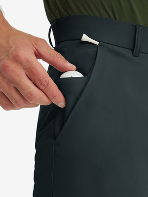Detail shot of the side pocket on the iron grey stretch soft flat front dress golf shorts, showing functionality