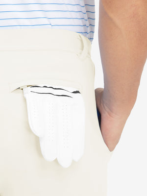 Back pocket detail of Lightweight Ankle-Zip Sweatpants with 4 Pockets in cream