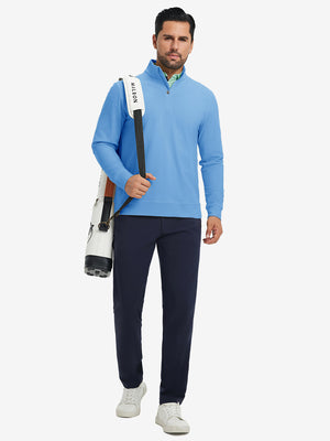 Ultra-Soft Brushed Fleece Lining Quarter Zip Sweatshirt in sky blue , model carrying tennis bag