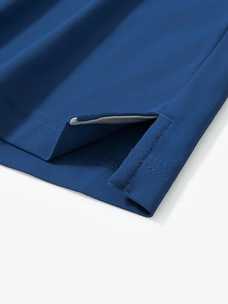 Detail shot of hem opening on BLUE Ventilated Pique Performance Polo