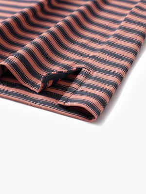 Close-up of hem slit detail on Olive Green White Yarn Dyed Stripe Polo