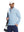 Model wearing two tone pique cotton blend q-zip in light blue, hand in pocket with tennis bag