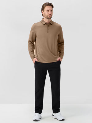 Moisture Wicking Long Sleeve Herringbone Polo Shirts