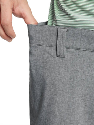 LIGHT GREY 9 Inch Heather Performance Golf Shorts close-up of waistband and button detail