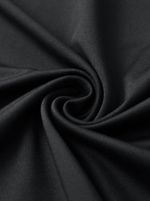 Close-up of fabric on stylish chest print snap polo, showing texture and finish in black.