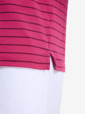 Non-Curl Ribbed Collar Striped Polo Shirts