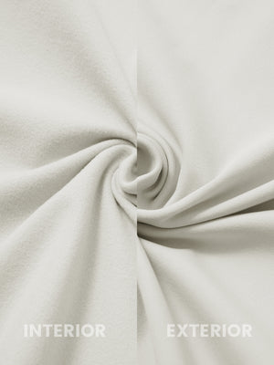 Close-up of inside and outside fabric of lightweight casual fleece jacket with 5 pockets in oyster grey.