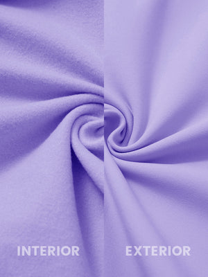 Inside and outer fabric close-up of lavender ultra-soft brushed fleece lining quarter zip sweatshirt, soft fleece.