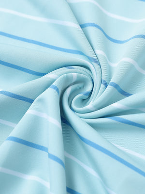 Fabric detail of kids stylish stripe polo shirts, soft striped weave with iced aqua stripeaccent