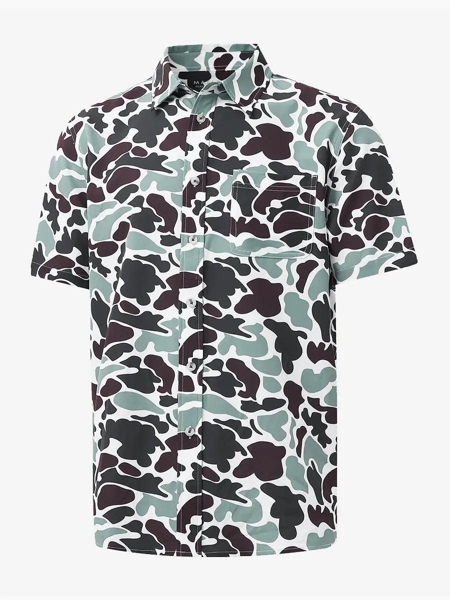 3D display of BROWN GREEN CAMO Stylish Printing Summer Shirt.