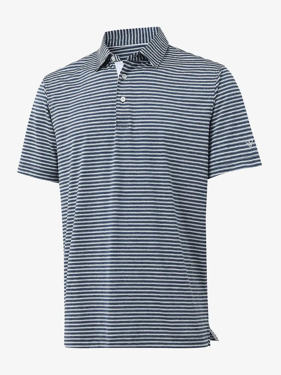 3D view of Sport Fit Stripe Polo in Dark Blue Stripe