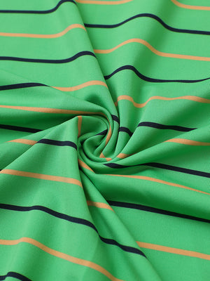 Fabric close-up of trendy boys stripe polo shirts, soft texture and breathable green stripe feel