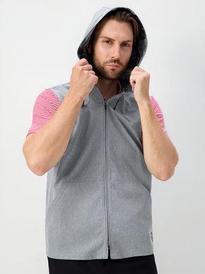 Water Resistant Sleeveless Hooded Jacket With Pockets