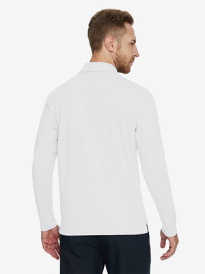 Back upper body of Skin-friendly long sleeve melange polo with smooth white finish