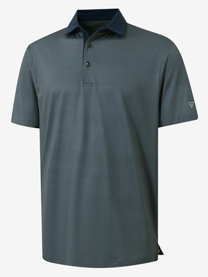 3D view of gray geo lightweight stretch upgraded print golf polo shirts.