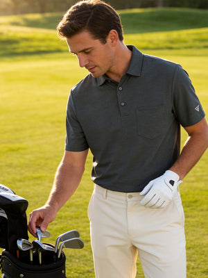 Moisture Wicking Heather Chest Pocket Golf Shirts