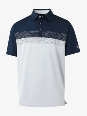3D render showcasing NAVYGLACIER GREY fabric and texture of Premium Performance Polo
