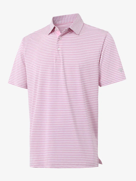 3D view of Sport Fit Stripe Polo in Pink Stripe