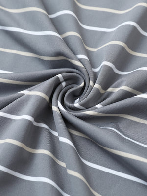 Fabric close-up of trendy boys stripe polo shirts, soft texture and breathable neutral stripe feel